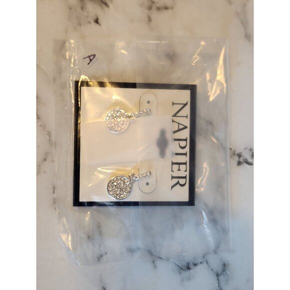 Napier Silver-Tone Crystal Pave Round Drop Earrings - Picture 2 of 5